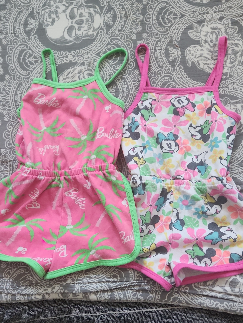 Barbie Pink and Green Palm-Print Romper